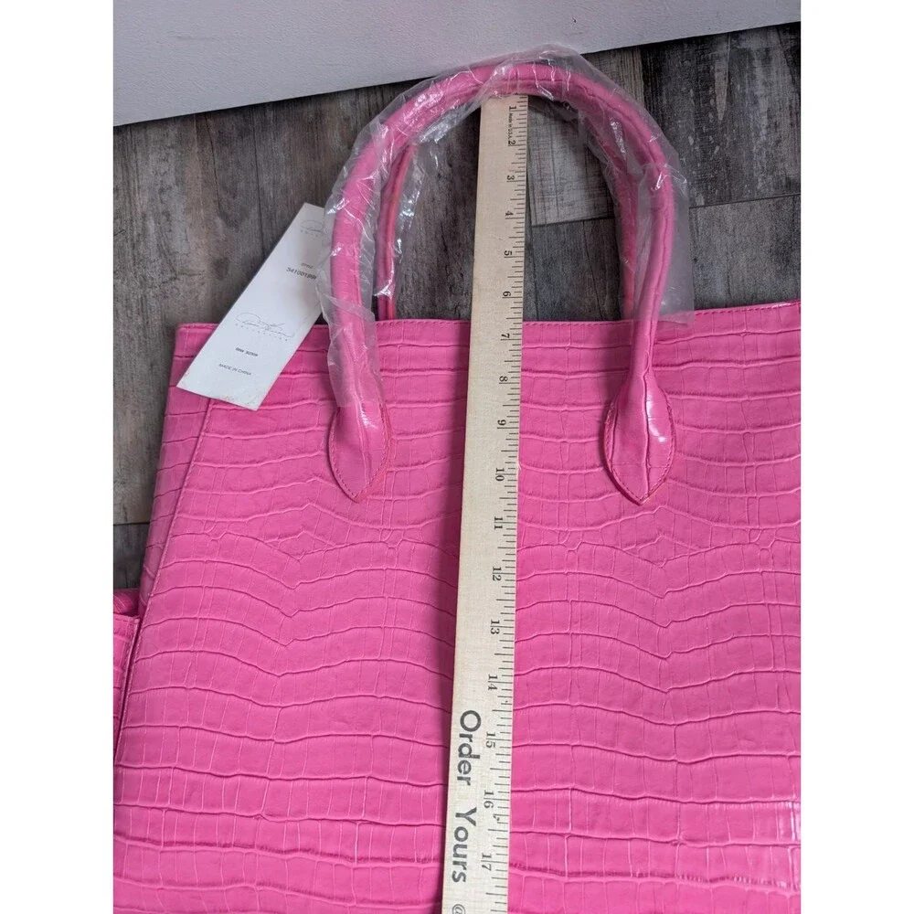 NWT NEW Diane Gilman Tote Faux Crocodile Leather Hot Pink XL Tote Bag Purse - Picture 13 of 13